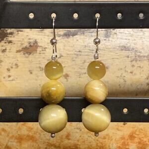 Jay King Earrings Sterling Silver and Tigers Eye Graduating Dangle Round Stones